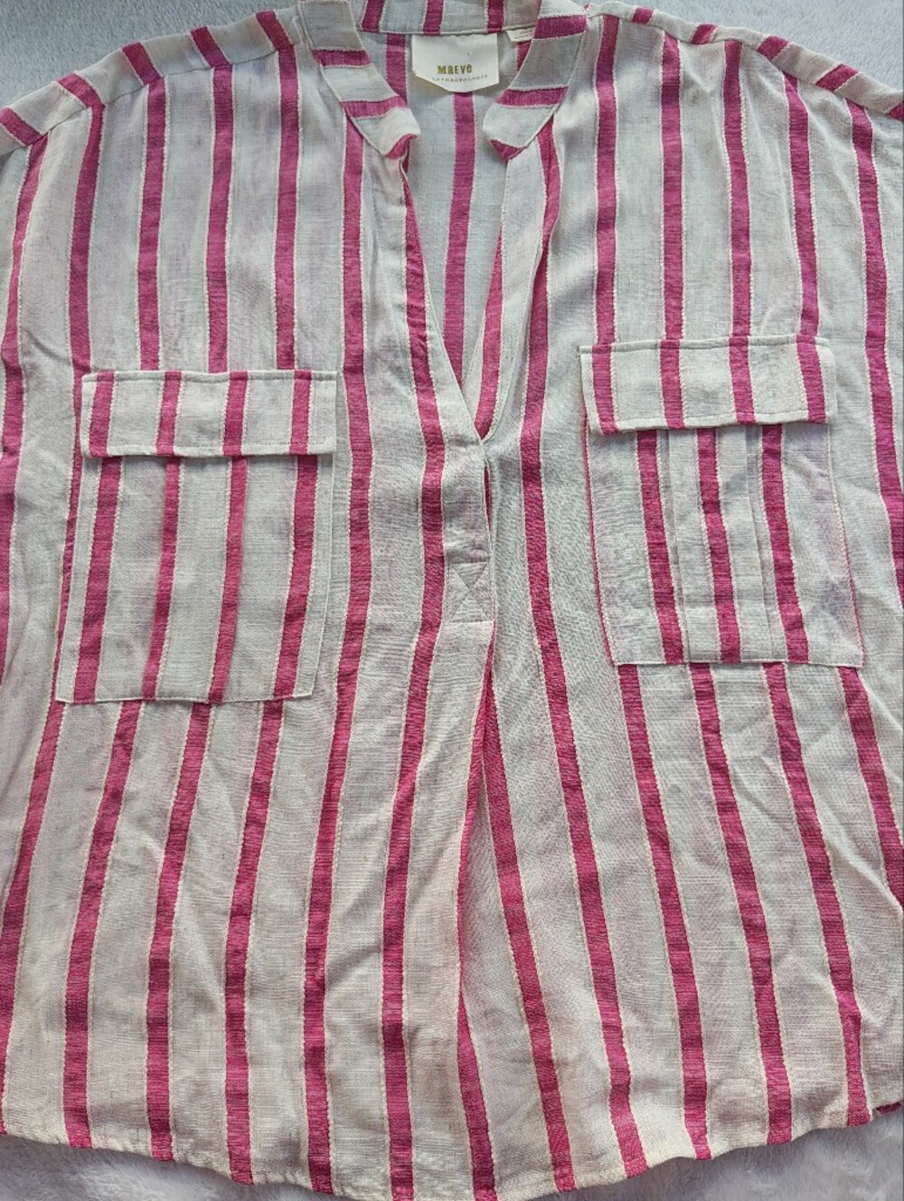 Maeve by Anthropologie Pink & White Striped Open-Front Shirt Blouse